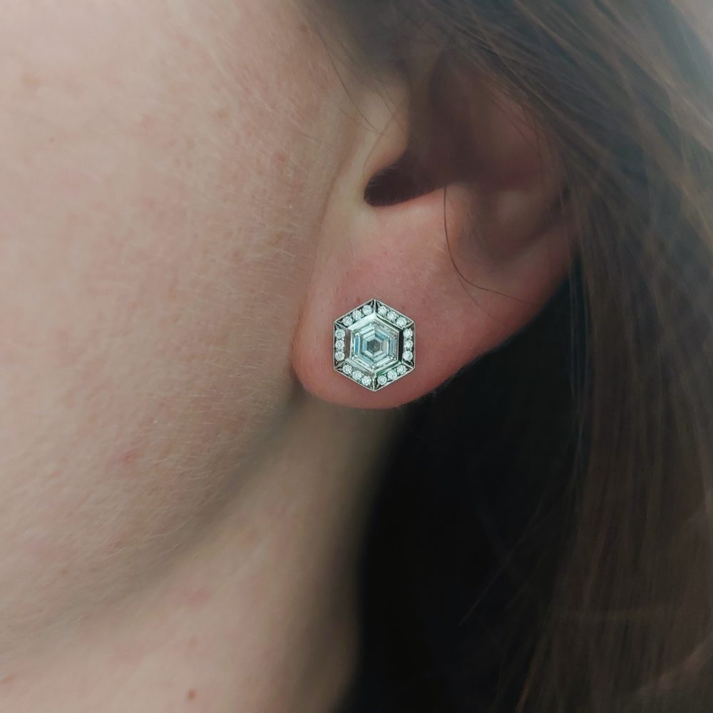 Hexagon 1.27ct Diamond Cluster Earrings