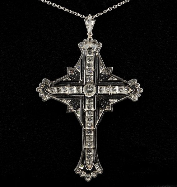 Antique Art Deco 2.15ct Diamond Large Platinum Cross