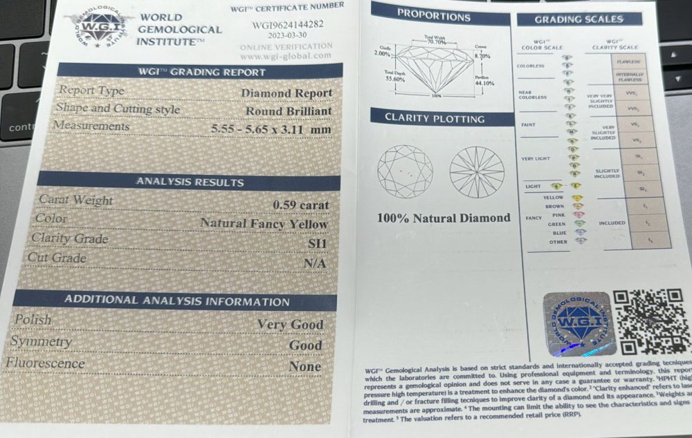 Certified Fancy Yellow Diamond Cluster Engagement Ring with Diamond Certificate