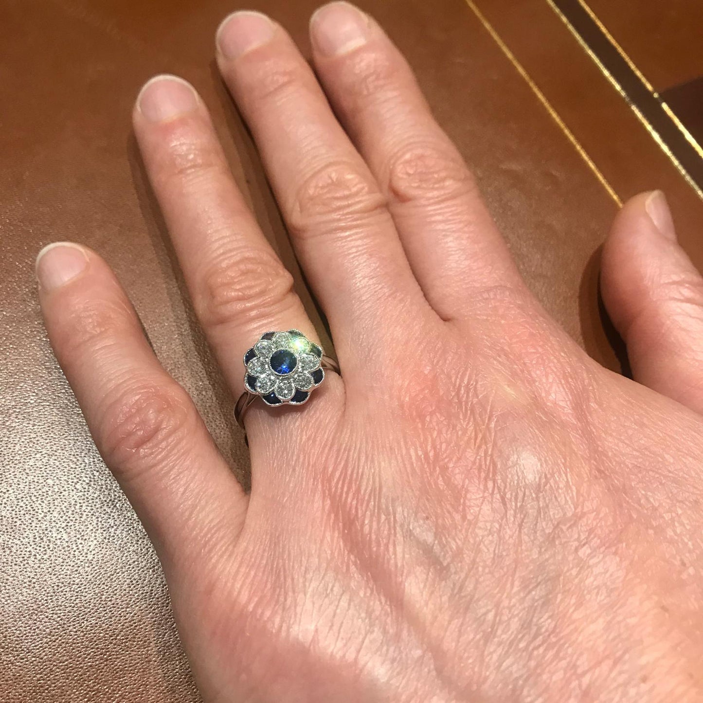Sapphire and Diamond Flower Cluster Ring