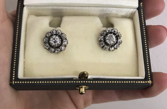 Antique late victorian old cut diamond cluster earrings victorian jewellery discovery
