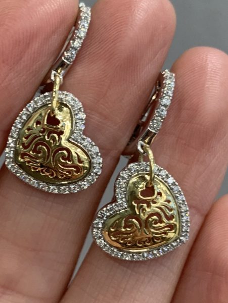 Diamond and 18ct Gold Heart Drop Earrings