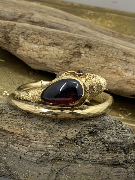 Antique Victorian Garnet Snake Bangle, Circa 1860