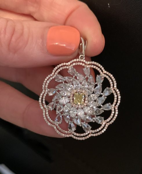 Fancy Yellow Diamond Floral Cluster Pendant, 4.41 carat total
