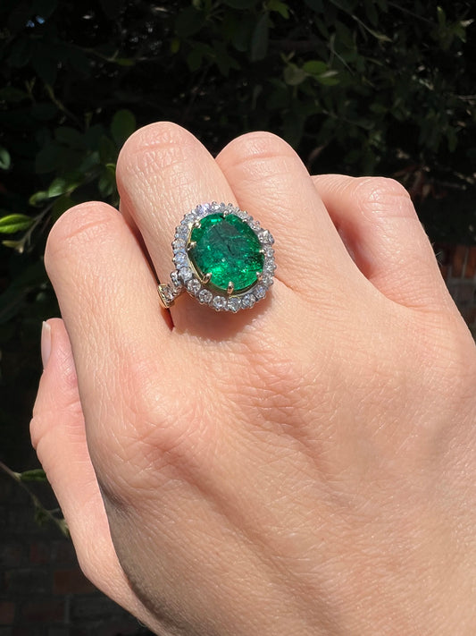 4.63ct Zambian Emerald and Diamond Cluster Ring