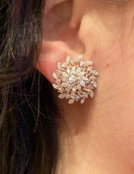 Pair of Diamond Floral Swirl Cluster Earrings, 4.91 carat total