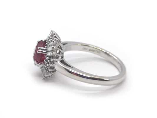 Fancy Ruby and Diamond Fancy Cluster Ring Set With Round Cut and Baguette Cut Diamonds