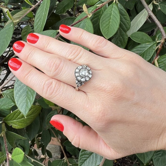 Victorian 18kt Gold and Silver Rose-Cut Diamond Cluster Ring