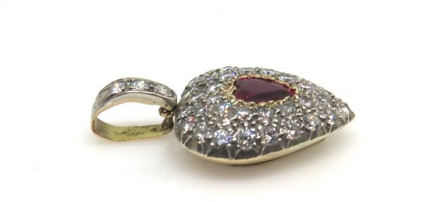 Antique Edwardian Heart Shaped Ruby and Diamond Locket Pendant