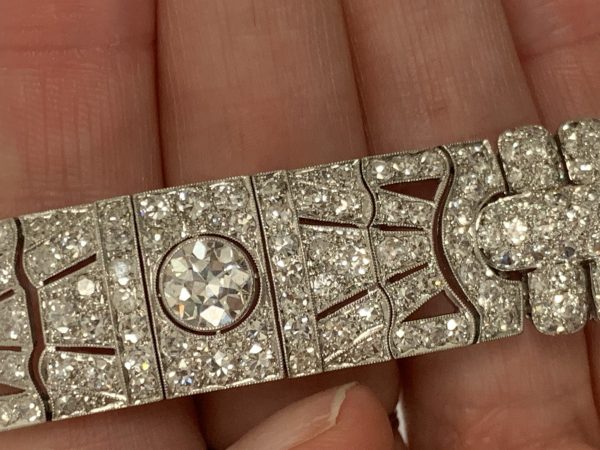 Antique Art Deco Diamond Panel Bracelet Platinum 25 carats 1930's