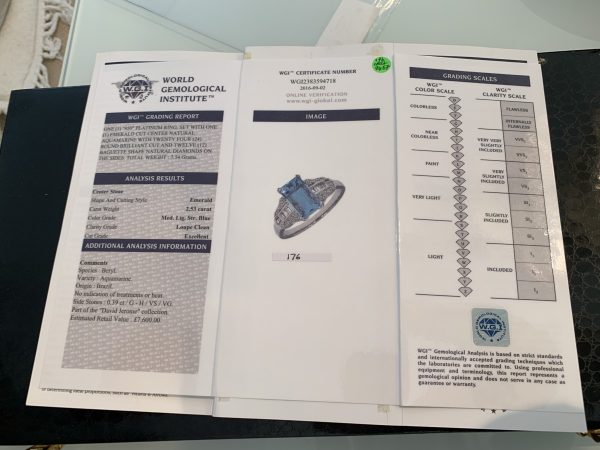 Emerald Cut Aquamarine and Diamond Dress Ring, Platinum