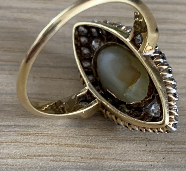 Antique Cats Eye Chrsyoberyl and Diamond Cluster Ring, Victorian