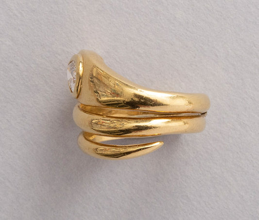French Vintage 18ct Gold Diamond Snake Ring