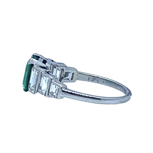 Art Deco Colombian Emerald and diamond ring, Platinum