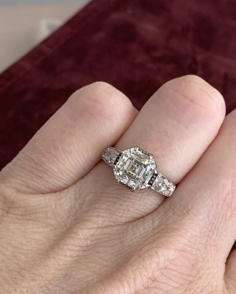 asscher cut diamond ring Art Deco 1920's