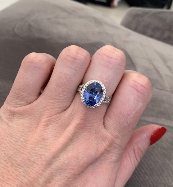 Natural 7 Carat Ceylon Sapphire and Diamond Engagement Ring