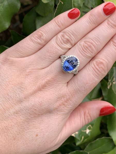 Natural 7 Carat Ceylon Sapphire and Diamond Engagement Ring