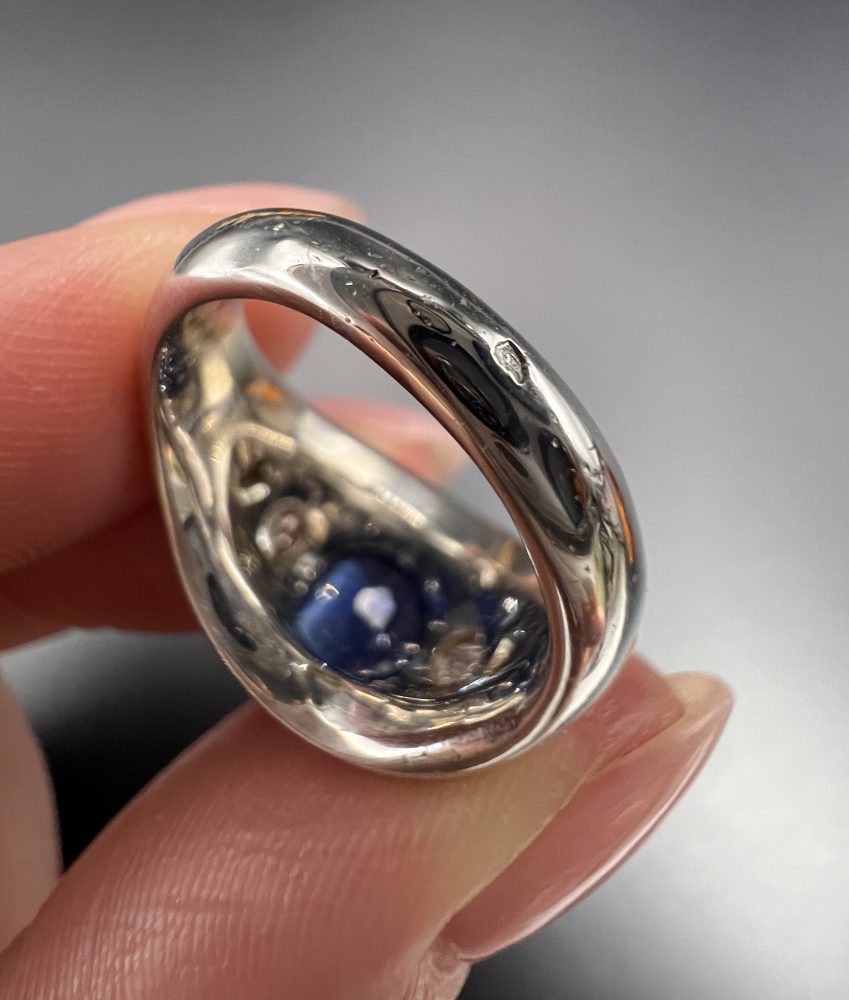 Art Deco French Sapphire and Diamond Five Stone Bombe Ring