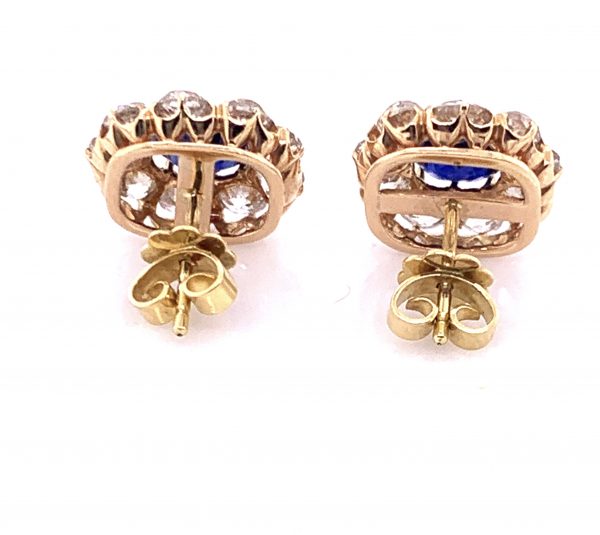 Antique Sapphire and Diamond Cluster Stud Earrings