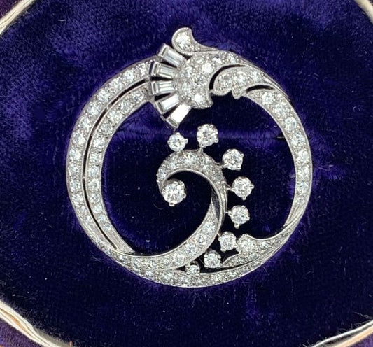 Antique Art Deco Diamond Circular Platinum Brooch, by Caldwell