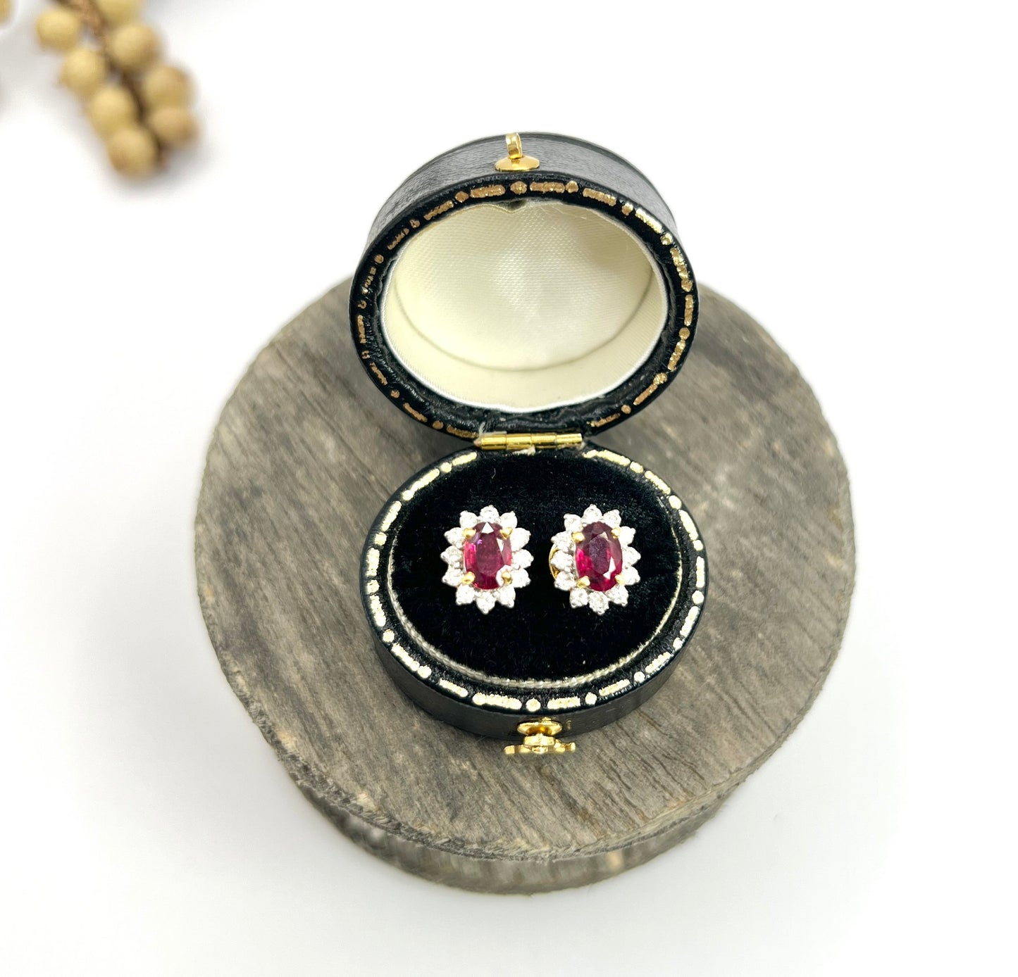 18 Carat Gold Natural Ruby and Diamond Cluster Stud Earrings, Circa 2000