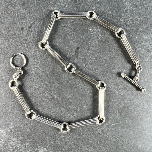 Art Deco Platinum Fancy Link Chain Bracelet with ridged elongated links connected by circular rings