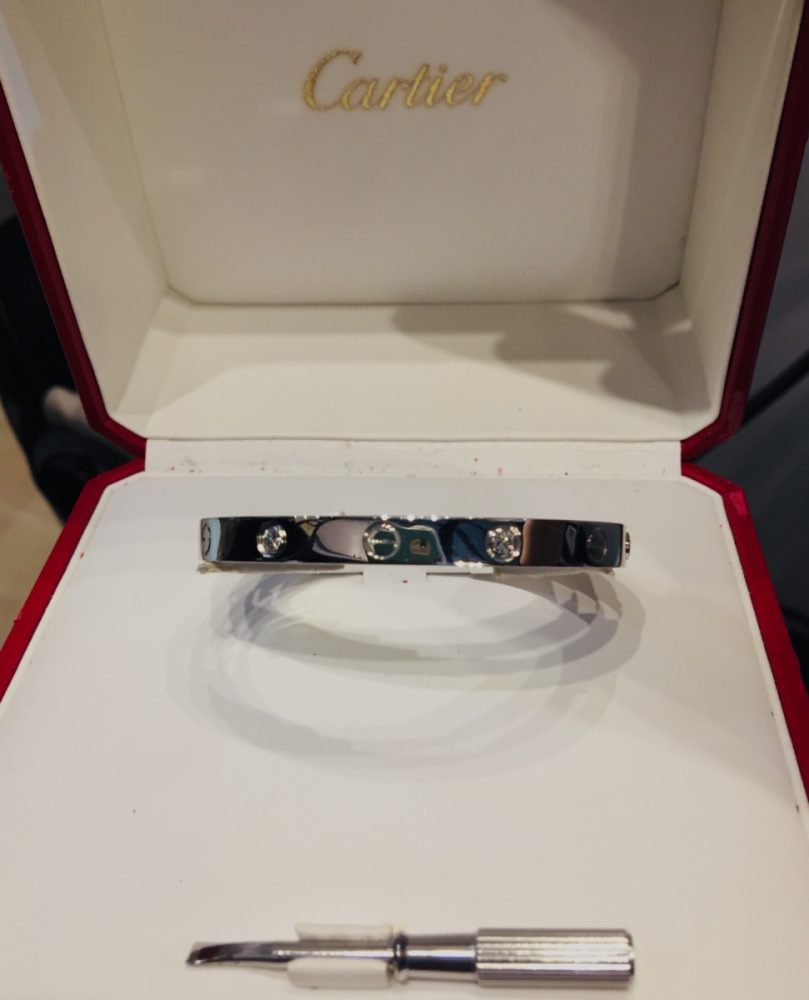 Pre Owned Cartier Diamond Love bangle, 18ct White Gold, Size 17