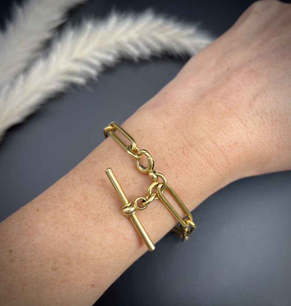 Antique Edwardian Trombone Link Bracelet In 18 Carat Yellow Gold