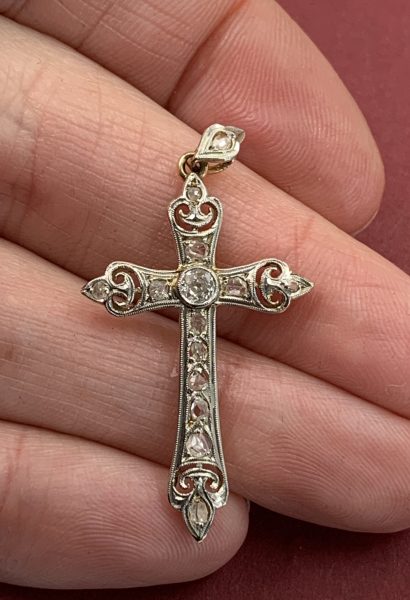 Art Deco Antique diamond cross rose cuts Pendant