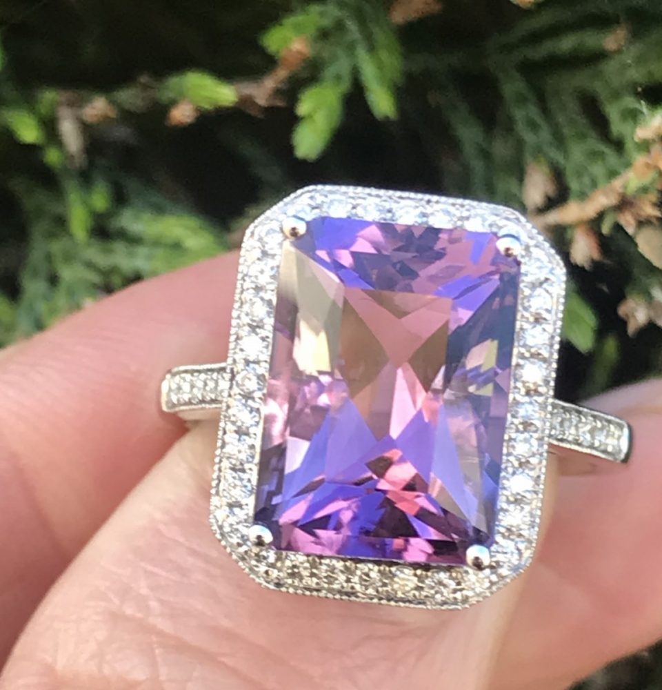 Purple Amethyst and Diamond Rectangular Dress Cluster Ring
