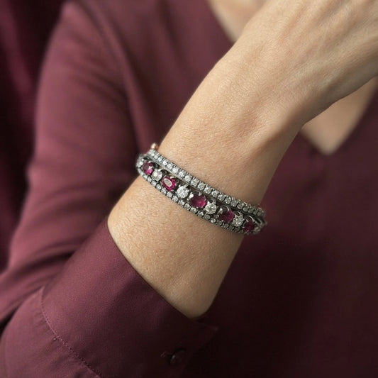 Victorian Antique 3.80ct Ruby and 4.60ct Old Cut Diamond Bangle Bracelet