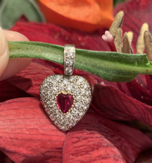 Antique Edwardian Heart Shaped Ruby and Diamond Locket Pendant
