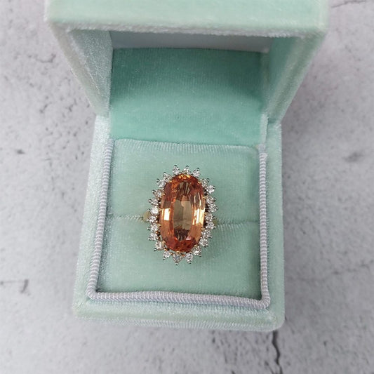 Imperial Golden Topaz and Diamond Cluster Ring