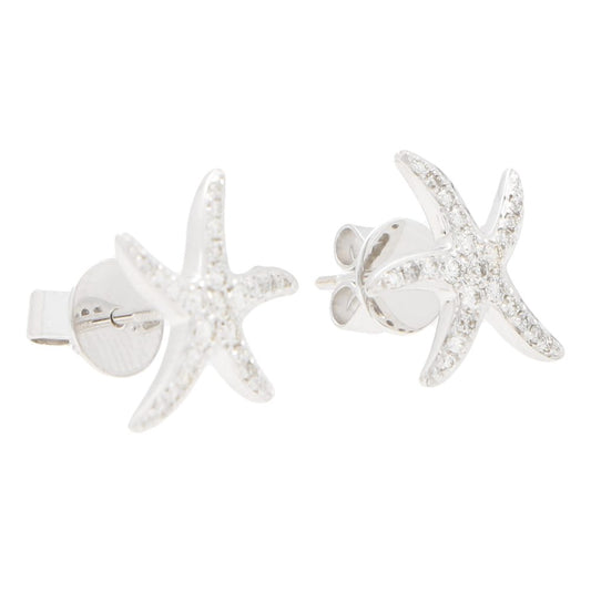 Diamond Starfish Stud Earrings in White Gold