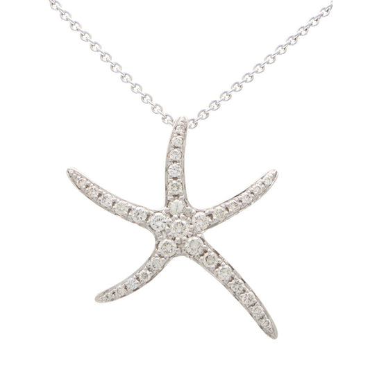 Large Diamond Starfish Pendant Necklace In White Gold