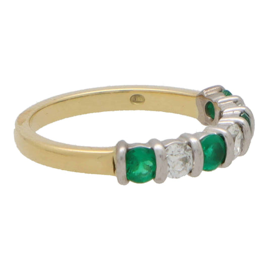 Emerald and Diamond Seven Stone Half Eternity Ring