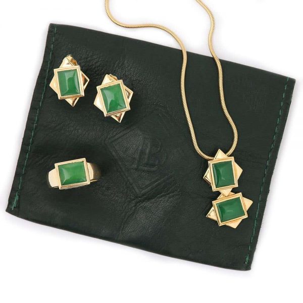 Boodles 18 Carat Gold Jade Necklace, Earrings and Matching Ring, Circa 2000