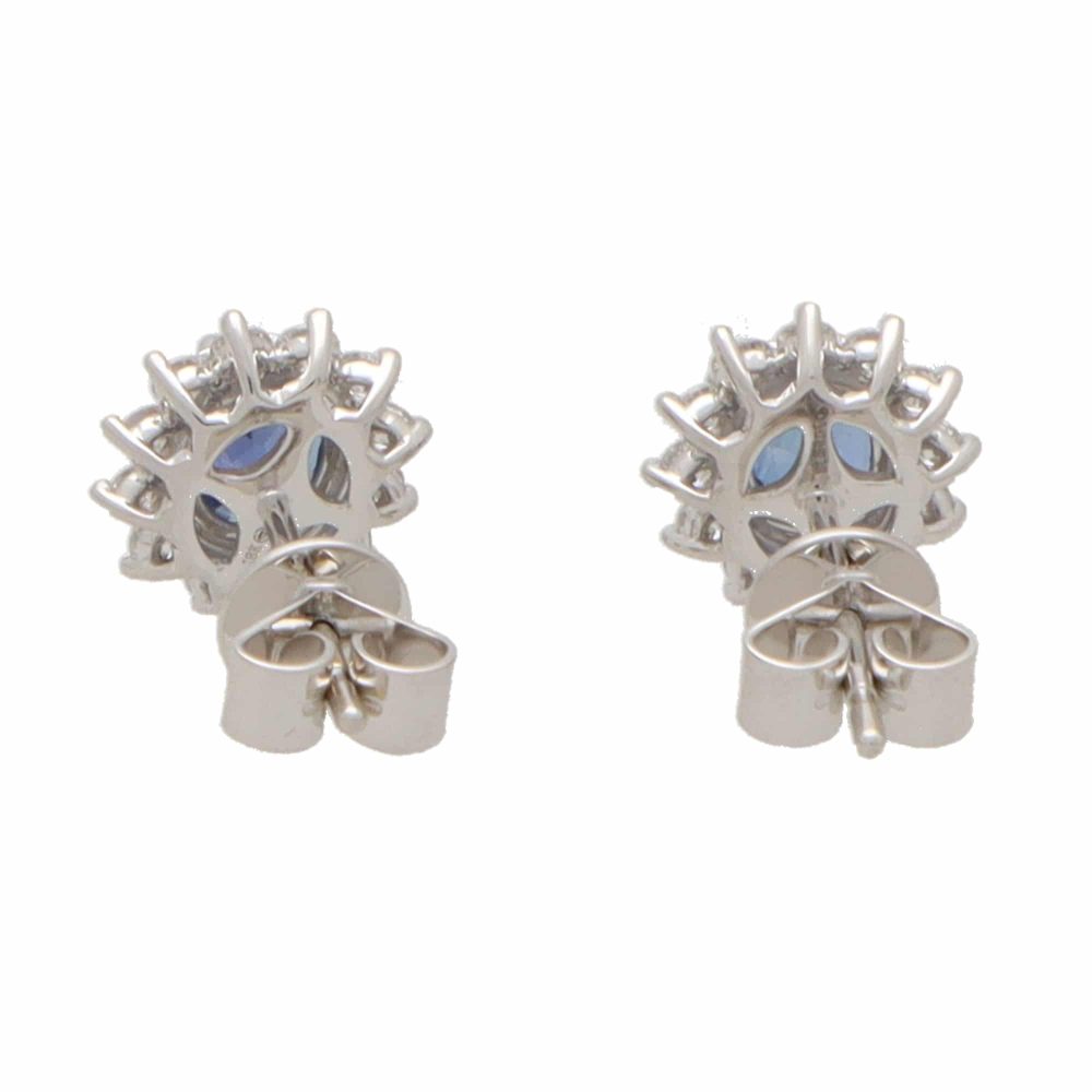 1.58ct Oval Sapphire and Diamond Cluster Earrings in 18ct White Gold
