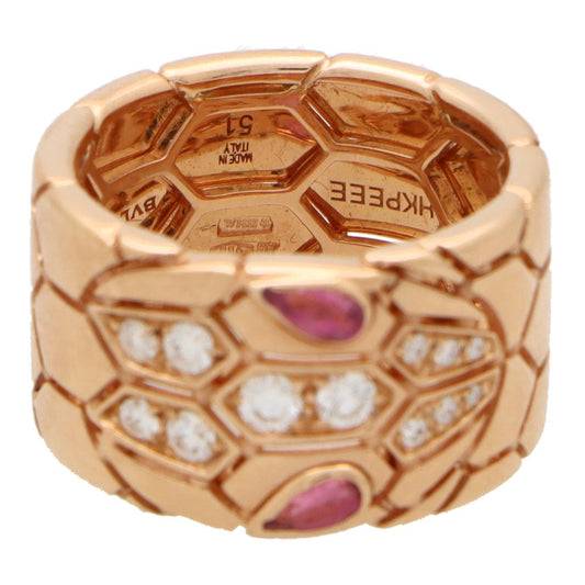Bvlgari rubellite and diamond ring set in rose gold.