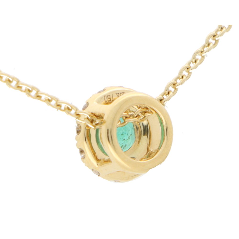 0.30ct Emerald and Diamond Cluster Pendant Necklace in Yellow Gold