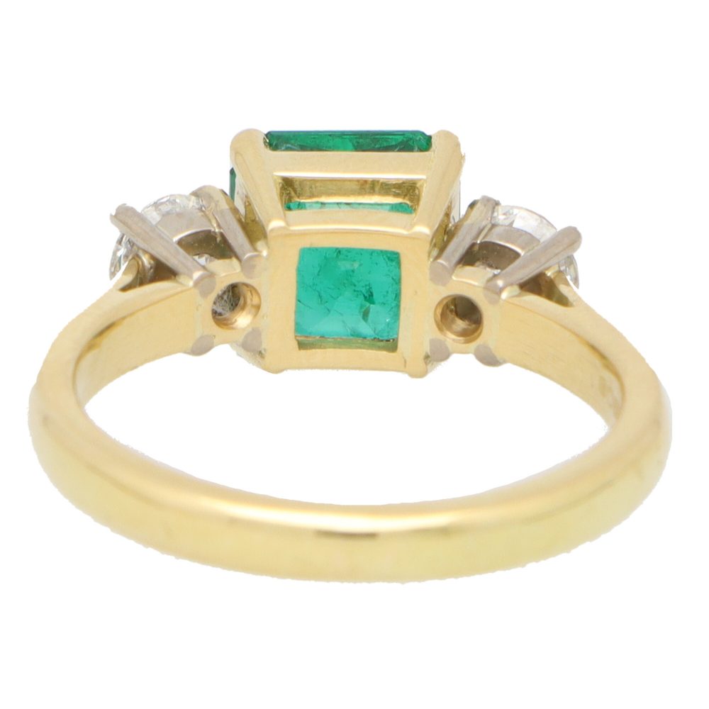 GIA Certified Emerald and Diamond Three Stone Ring