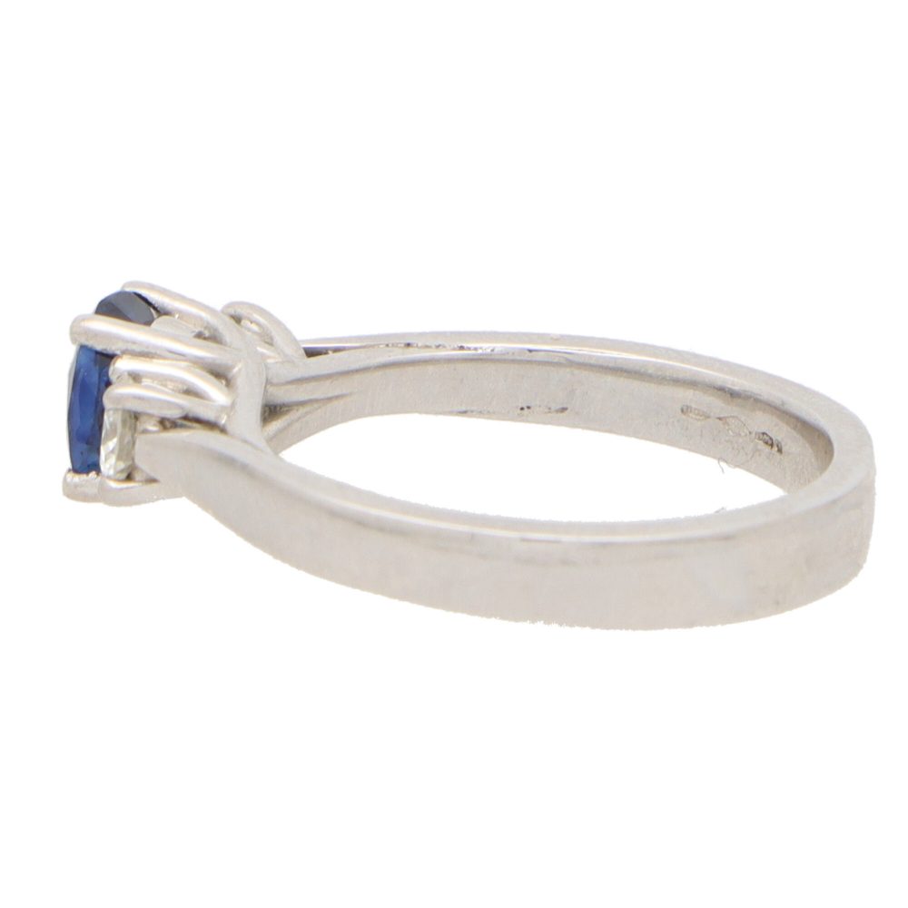 0.65ct Sapphire and Diamond Three Stone Ring in Platinum