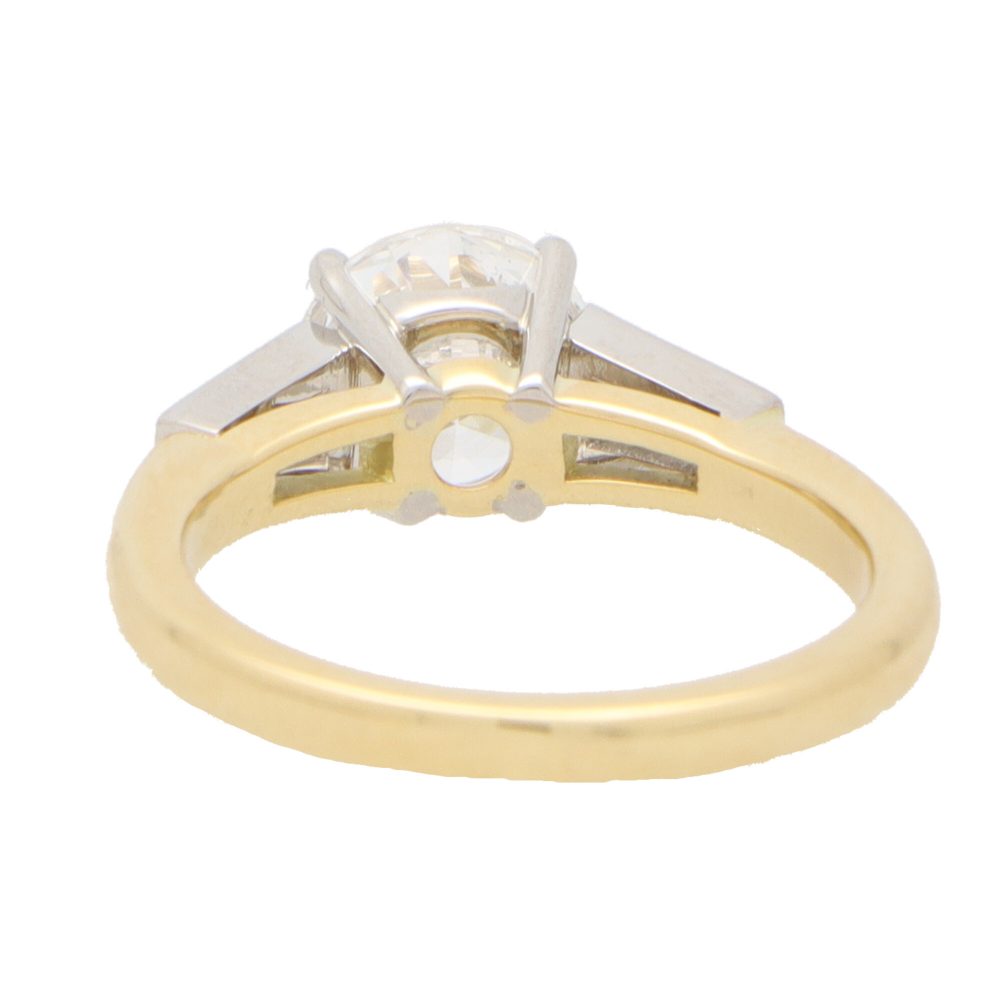 Vintage Certified 1.47ct Diamond Ring with Tapered Baguette Shoulders