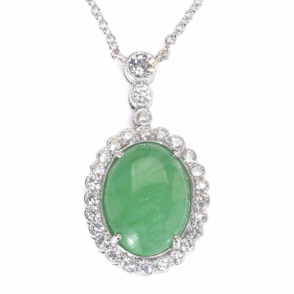 Jadeite Jade and Diamond Cluster Pendant