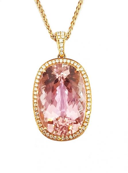 Cushion Cut Kunzite and Diamond Necklace, 31.64 carats, 18ct Rose Gold