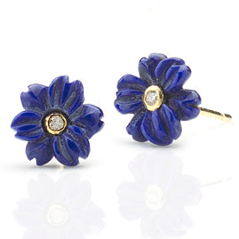 Lapis Lazuli Diamond Flower Earrings