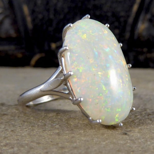 Large Opal 18ct White Gold Dress Ring