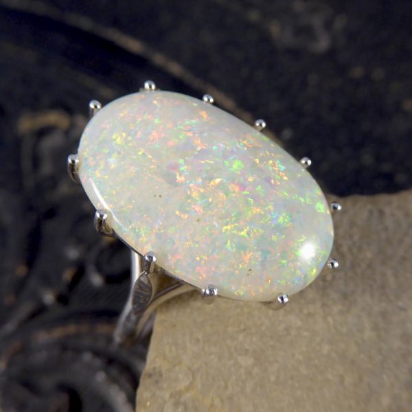 Large Opal 18ct White Gold Dress Ring