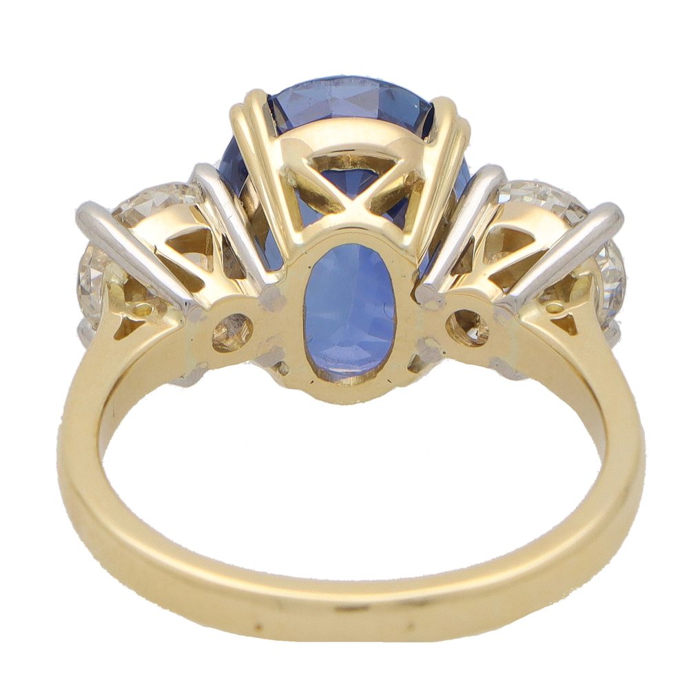 Certified 7.18ct Sapphire and Diamond Three Stone Ring