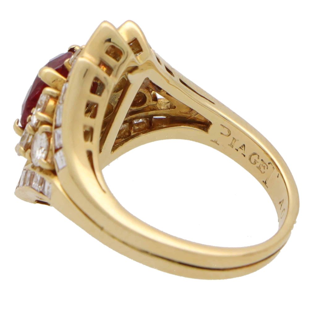 Vintage Piaget Ruby and Diamond Cluster Dress Ring in 18ct Yellow Gold